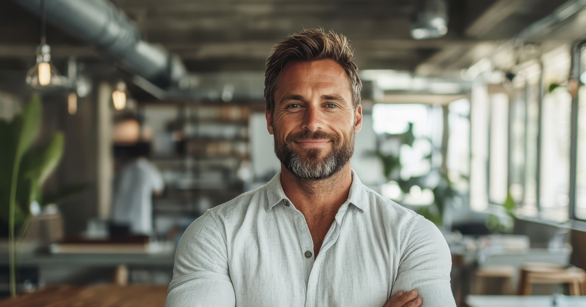 Smiling man staying composed, demonstrating how to handle difficult people with ease.